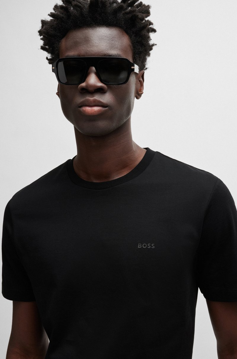 Hugo Boss Camiseta De Punto De Algodón Con Logo Estampado De Goma