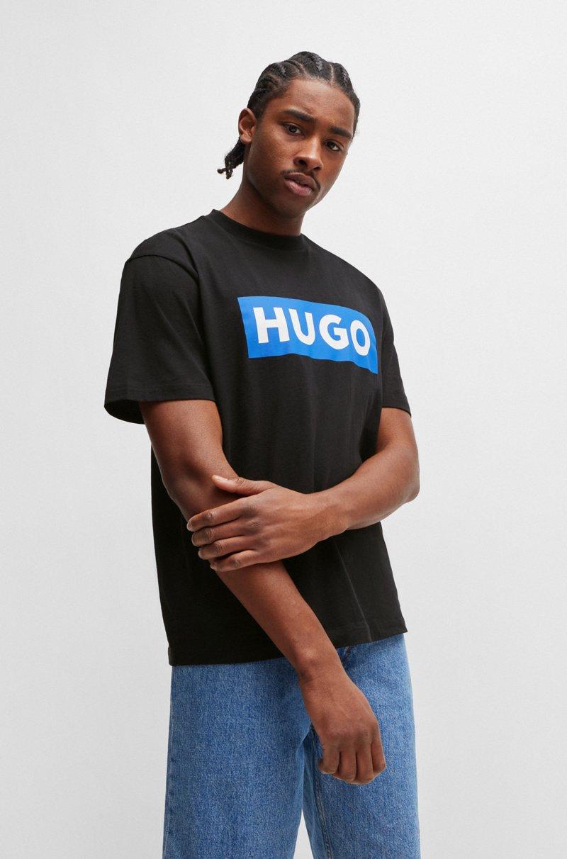 Hugo Boss Camiseta De Punto De Algodón Con Logo Estampado En Azul
