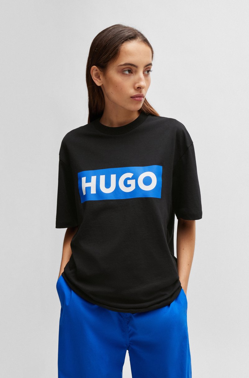 Hugo Boss Camiseta De Punto De Algodón Con Logo Estampado En Azul
