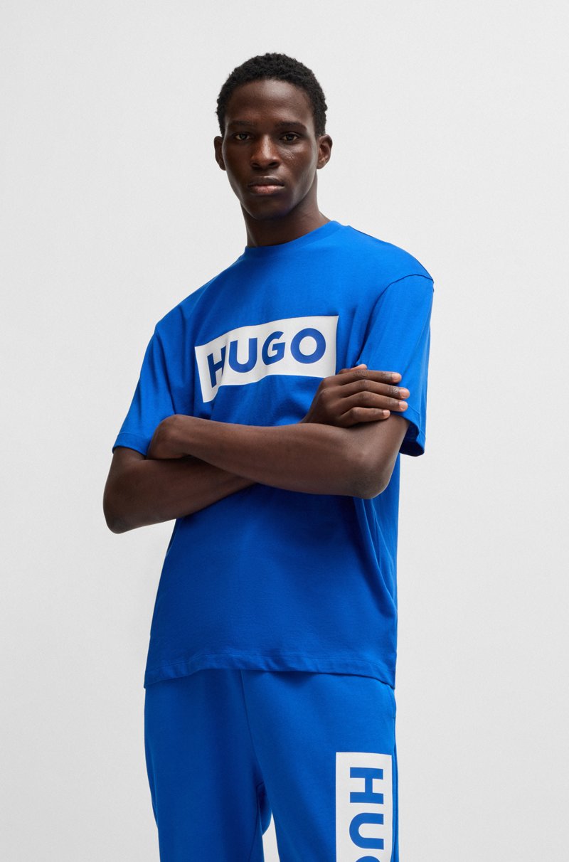 Hugo Boss Camiseta De Punto De Algodón Con Logo Estampado En Azul