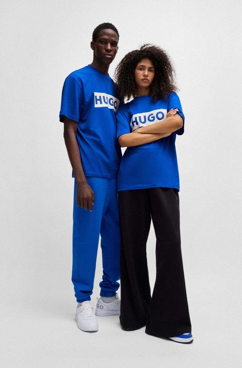 Hugo Boss Camiseta de punto de algodón con logo estampado en azul