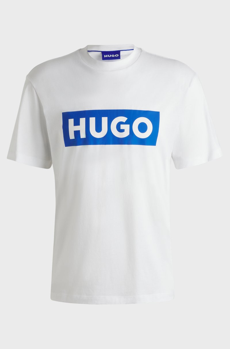Hugo Boss Camiseta de punto de algodón con logo estampado en azul