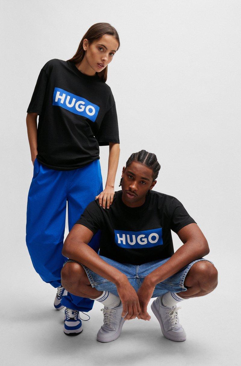 Hugo Boss Camiseta De Punto De Algodón Con Logo Estampado En Azul