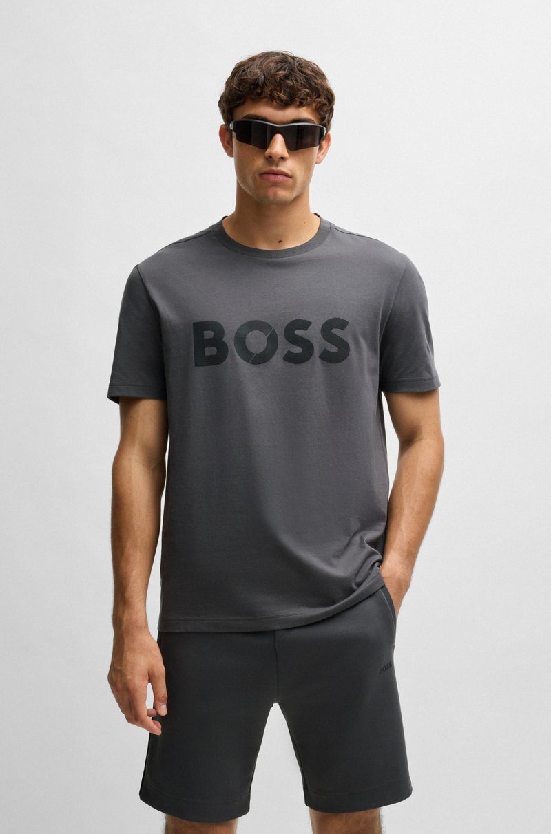 Hugo Boss Camiseta De Punto De Algodón Con Logo Grande