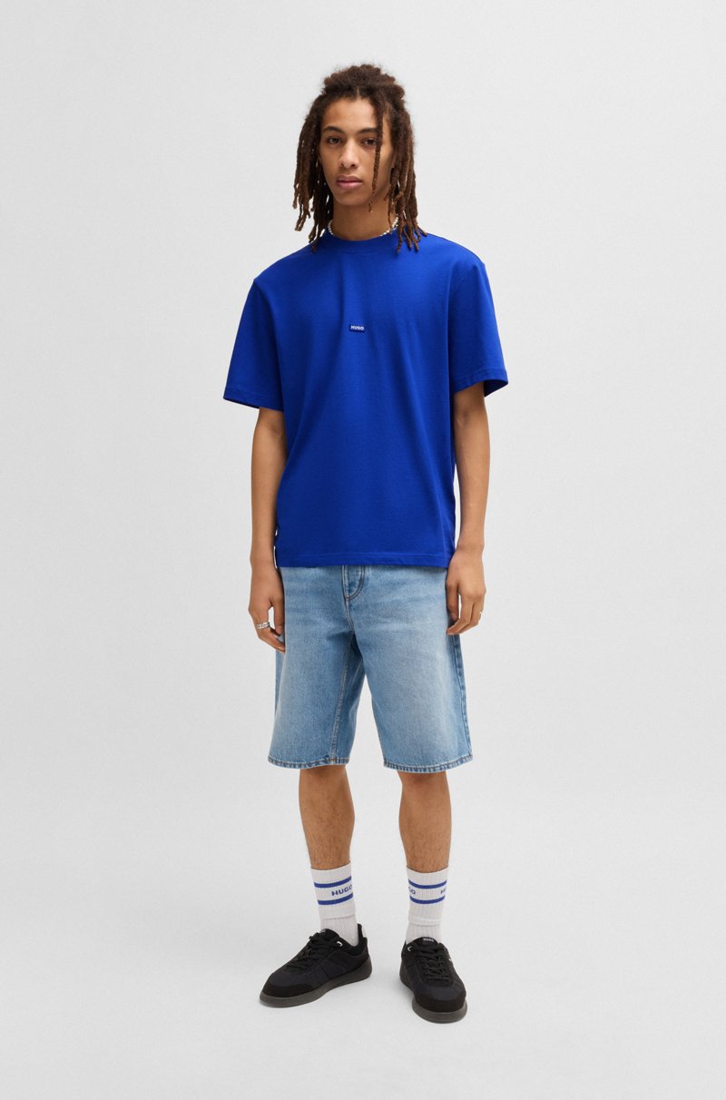 Hugo Boss Camiseta De Punto De Algodón Con Parche De Logo Azul