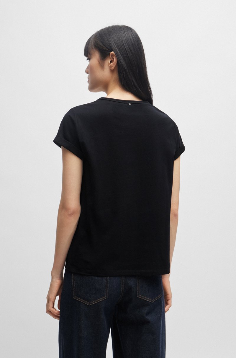 Hugo Boss Camiseta De Punto De Algodón Con Puños Enrollados