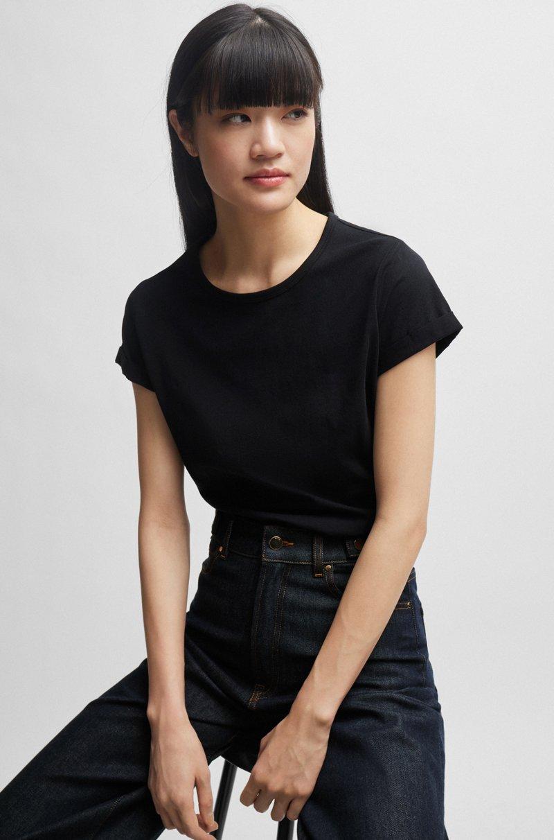 Hugo Boss Camiseta De Punto De Algodón Con Puños Enrollados