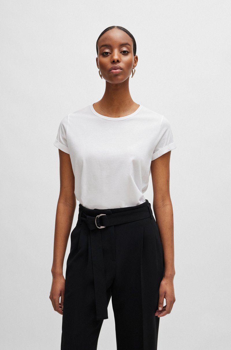 Hugo Boss Camiseta De Punto De Algodón Con Puños Enrollados