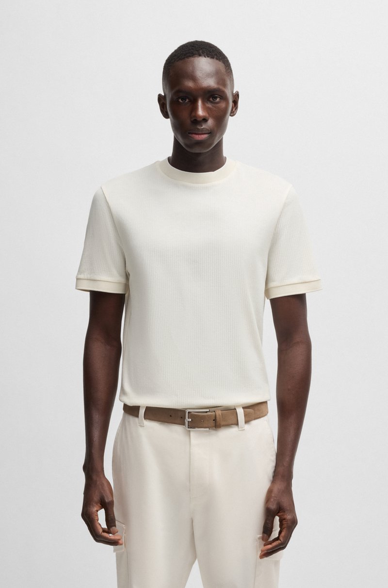 Hugo Boss Camiseta de seda y algodón con estructura de rayas