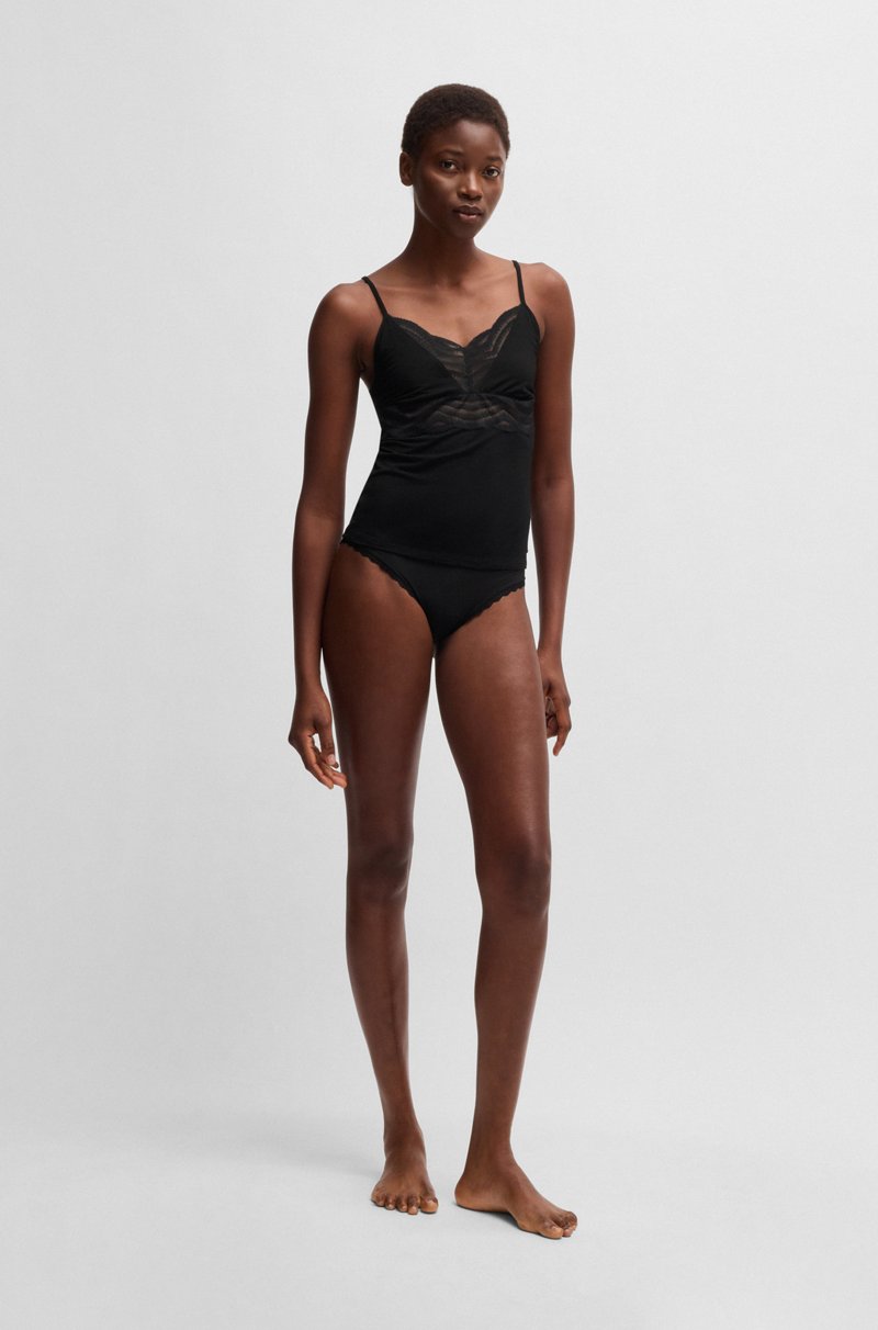 Hugo Boss Camiseta De Tirantes De Pijama En Tejido Elástico Con Ribetes De Encaje