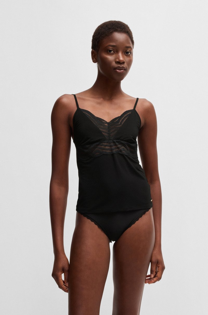 Hugo Boss Camiseta de tirantes de pijama en tejido elástico con ribetes de encaje