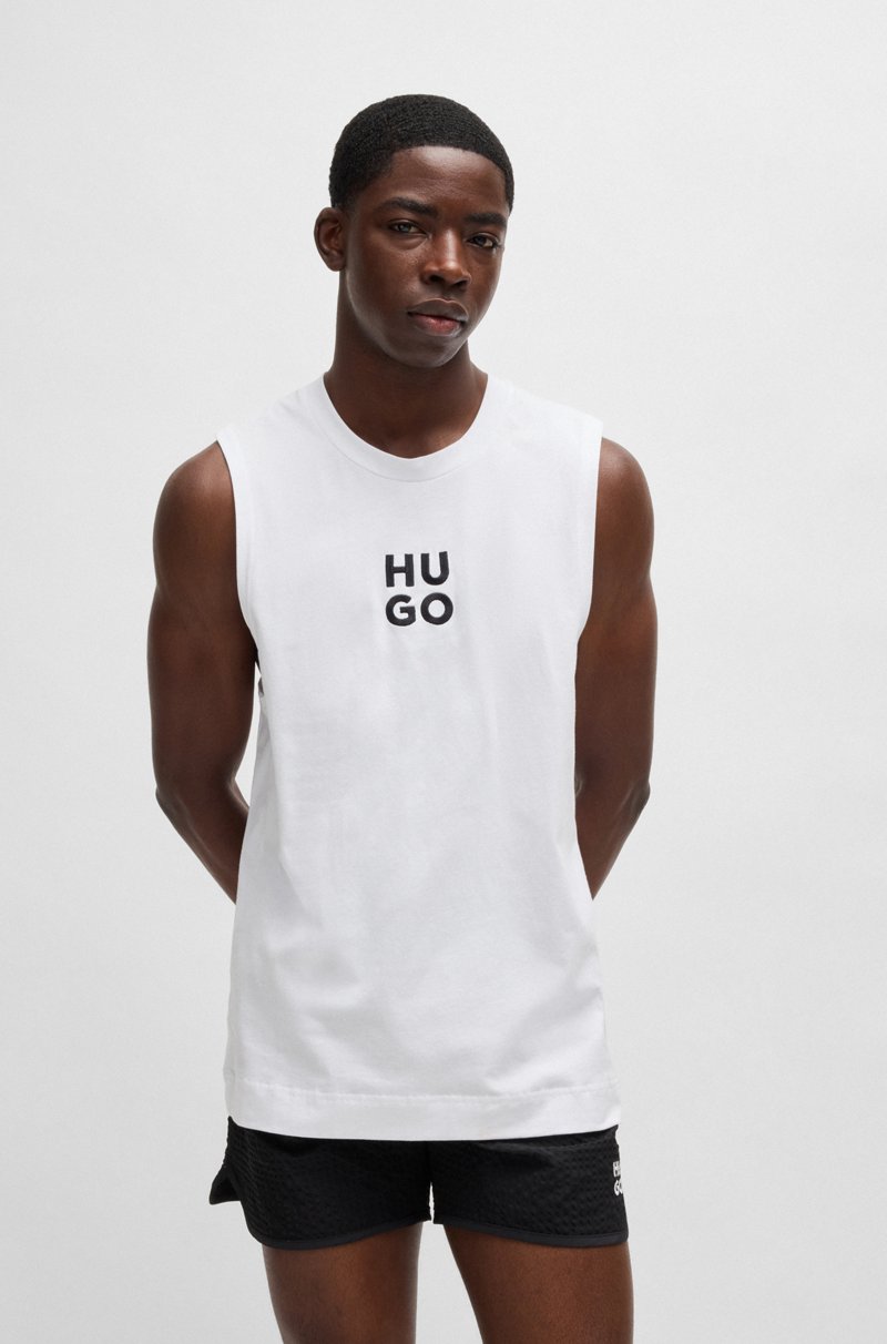 Hugo Boss Camiseta de tirantes de punto de algodón con logo apilado bordado