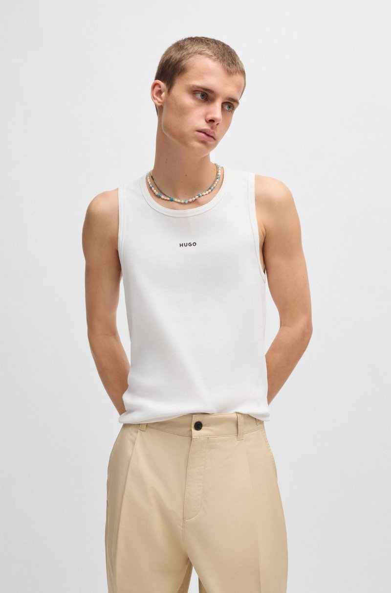 Hugo Boss Camiseta de tirantes en canalé de algodón elástico con logo estampado