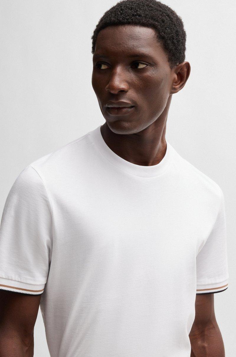 Hugo Boss Camiseta En Punto De Algodón Con Raya Característica En Los Puños