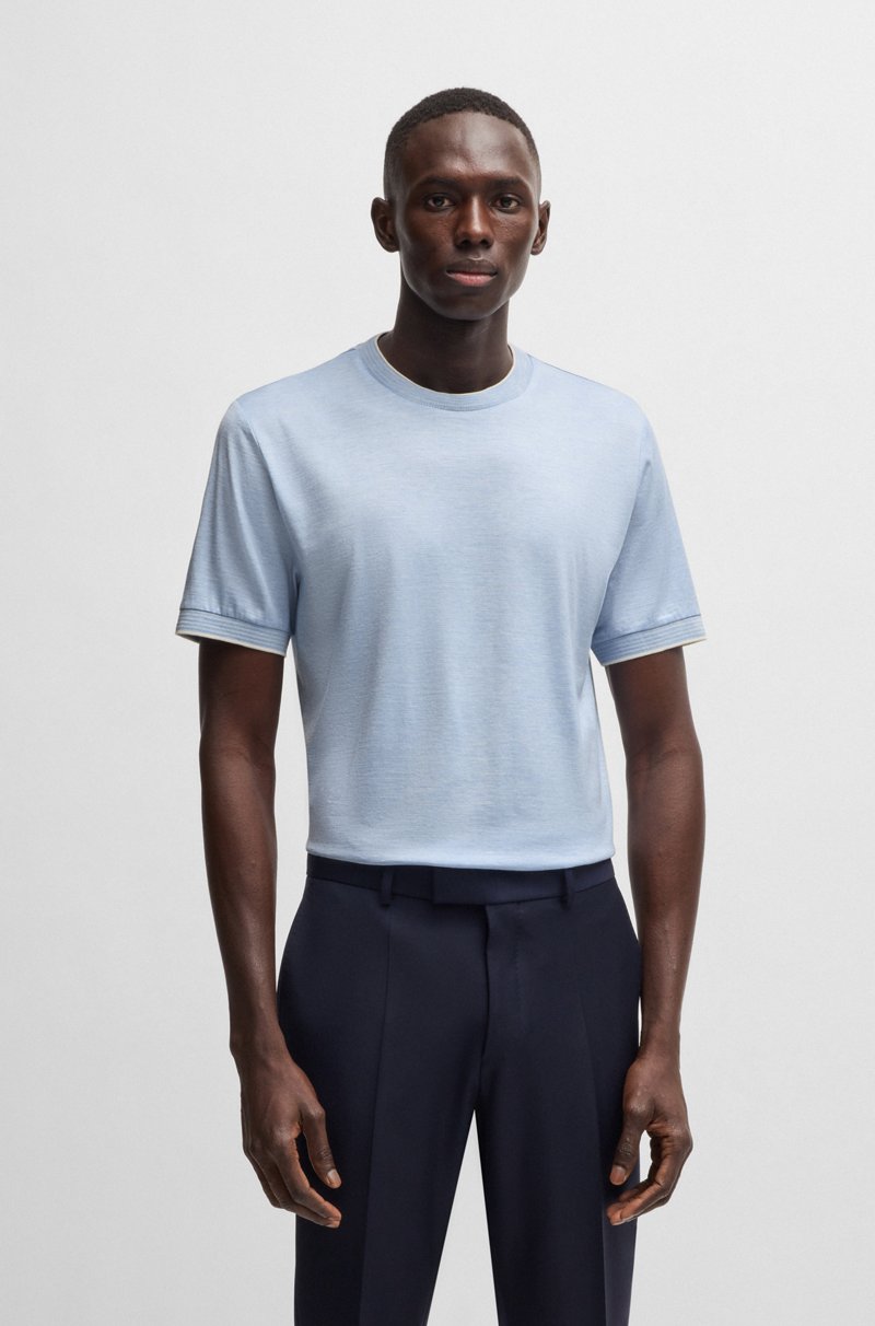 Hugo Boss Camiseta en seda y algodón con rayas finas