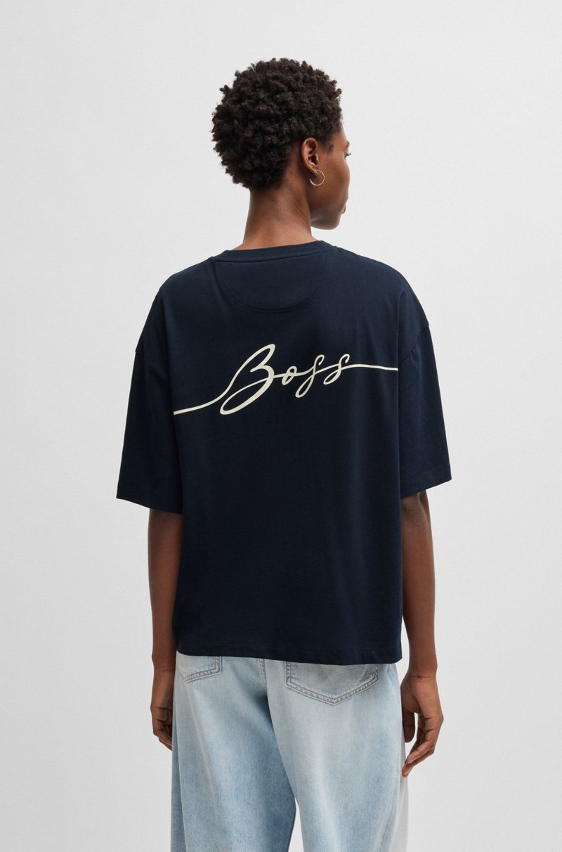Hugo Boss Camiseta Oversize En Punto De Algodón Con Logo De Diseño