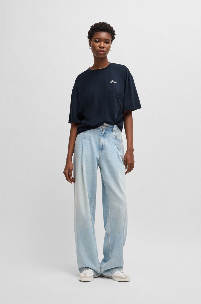 Hugo Boss Camiseta Oversize En Punto De Algodón Con Logo De Diseño