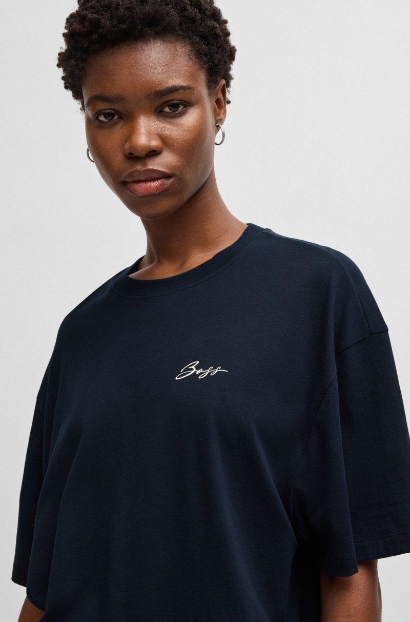 Hugo Boss Camiseta Oversize En Punto De Algodón Con Logo De Diseño