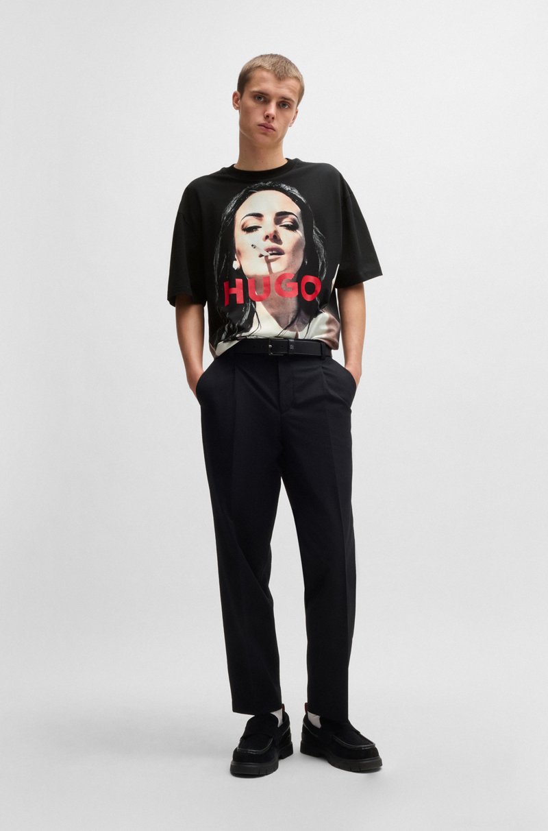 Hugo Boss Camiseta Oversize Fit De Algodón Con Estampado Llamativo