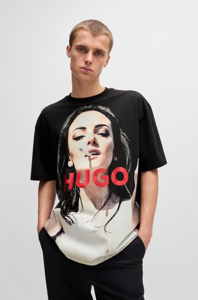 Hugo Boss Camiseta oversize fit de algodón con estampado llamativo