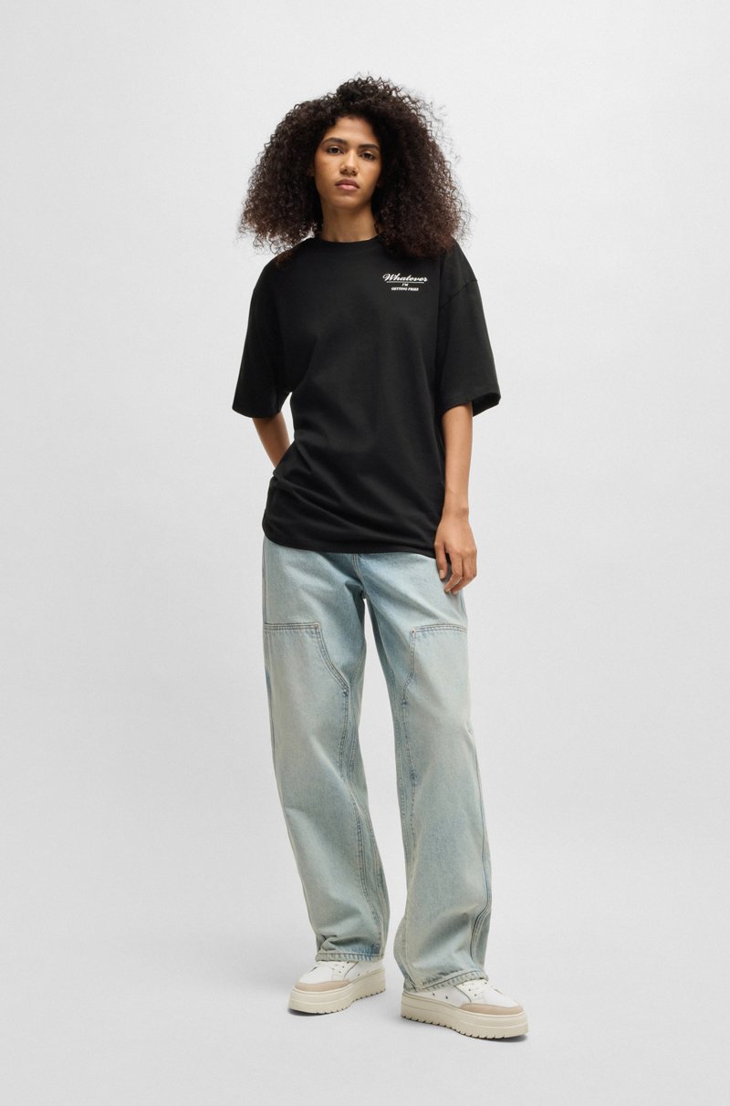 Hugo Boss Camiseta Oversize Fit De Punto De Algodón Con Eslóganes Estampados