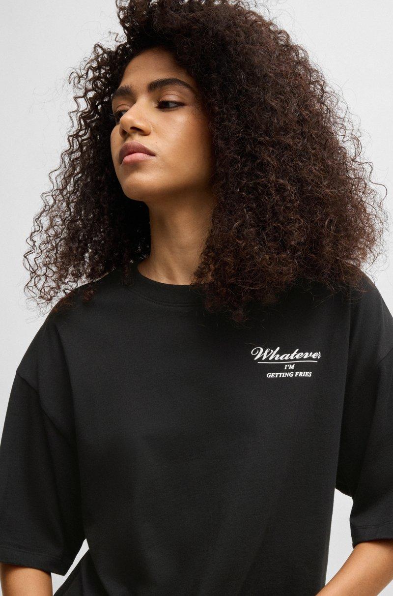 Hugo Boss Camiseta Oversize Fit De Punto De Algodón Con Eslóganes Estampados