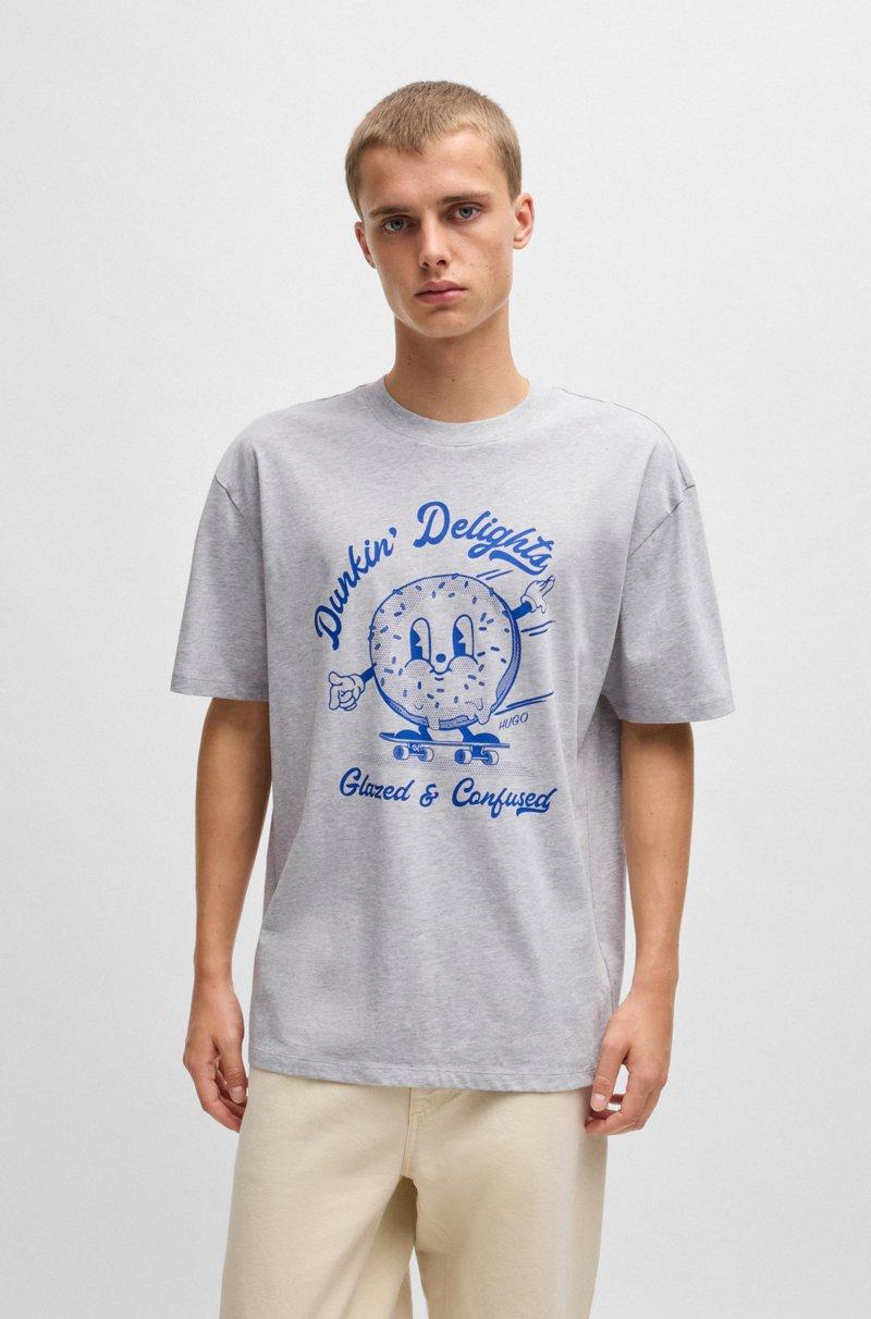 Hugo Boss Camiseta Oversize Fit De Punto De Algodón Con Eslóganes Estampados