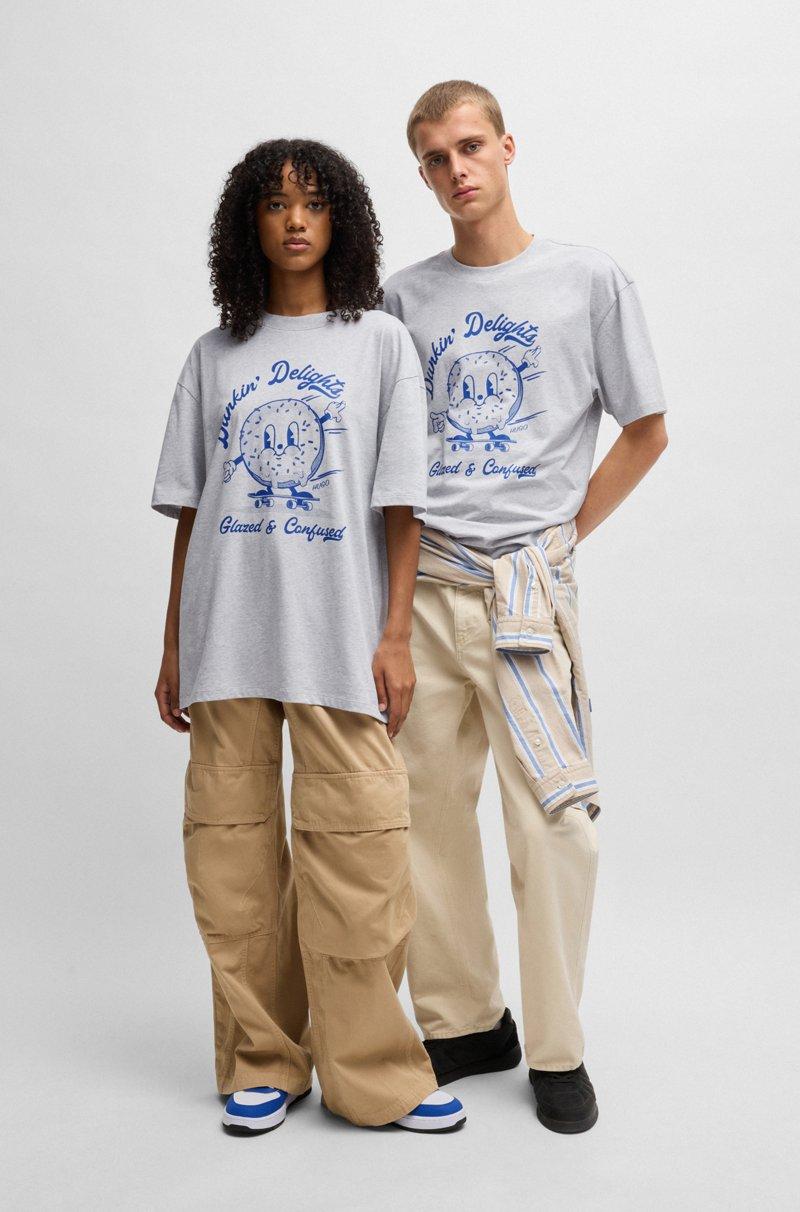 Hugo Boss Camiseta oversize fit de punto de algodón con eslóganes estampados