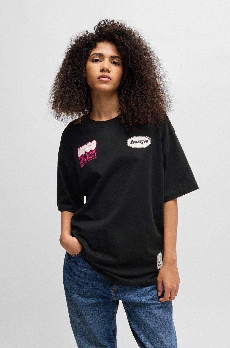 Hugo Boss Camiseta Oversize Fit De Punto De Algodón Con Gráficos De Temporada