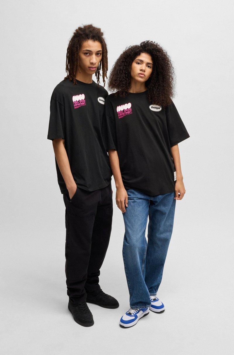 Hugo Boss Camiseta oversize fit de punto de algodón con gráficos de temporada