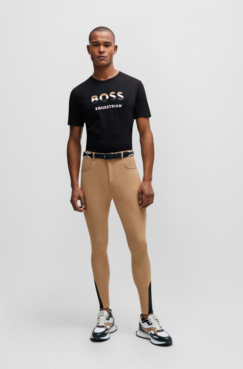 Hugo Boss Camiseta Para Equitación De Manga Corta En Algodón Elástico Con Logo