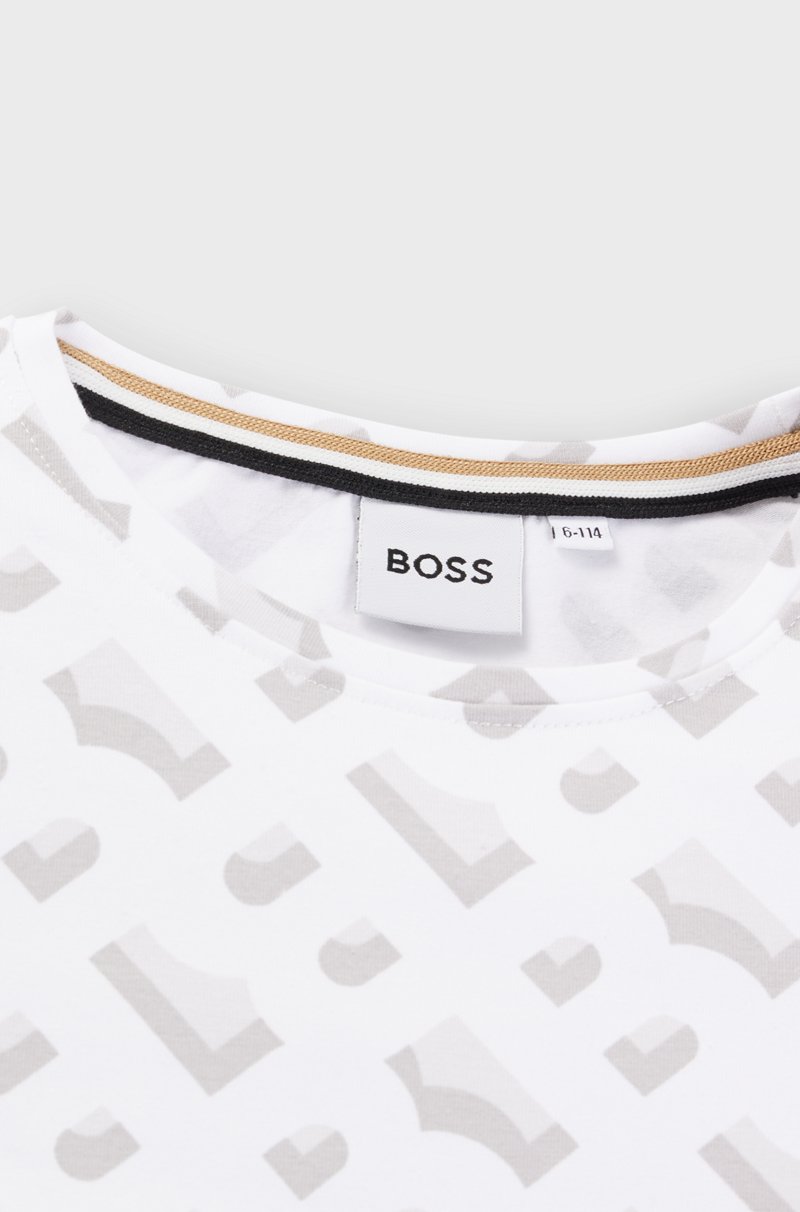 Hugo Boss Camiseta Para Niños En Algodón Elástico Con Estampado De Monogramas