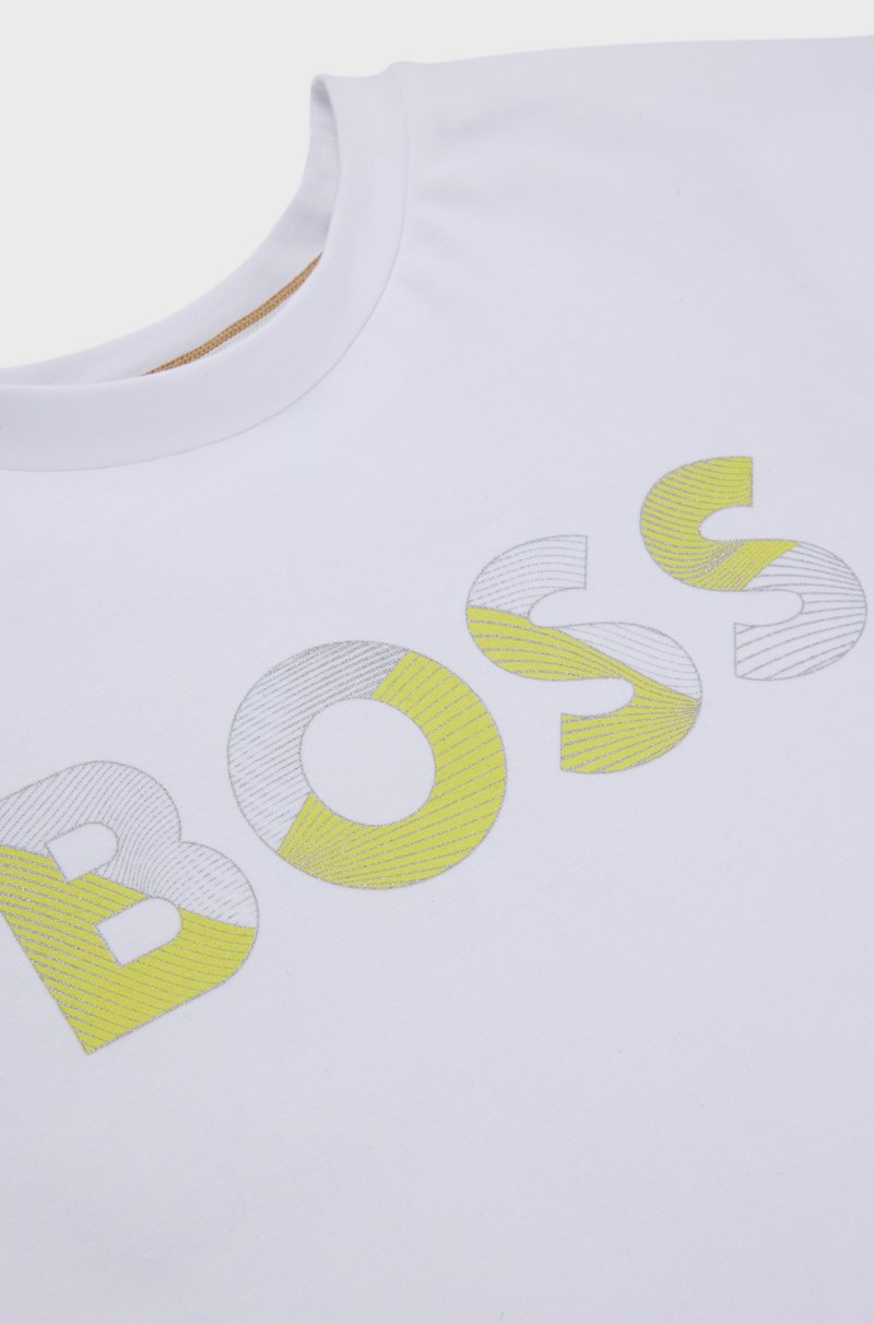 Hugo Boss Camiseta Para Niños En Algodón Elástico Con Logo Estampado Lustroso