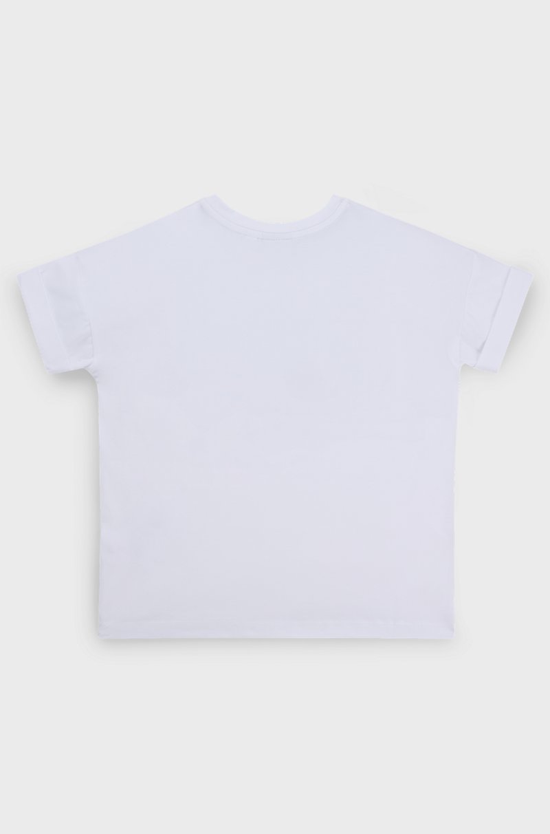 Hugo Boss Camiseta Para Niños En Algodón Elástico Con Logo Estampado Lustroso