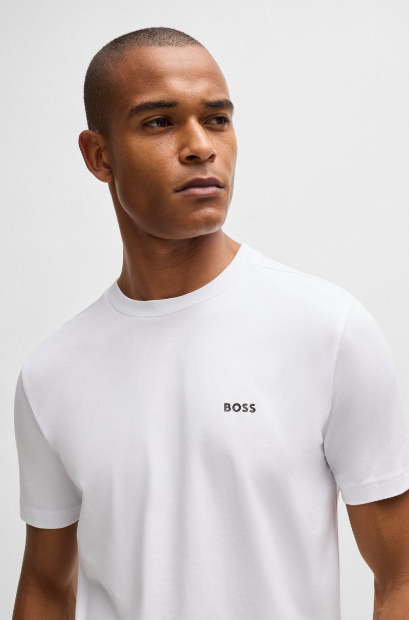 Hugo Boss Camiseta Regular Fit De Algodón Elástico Con Logo En Contraste