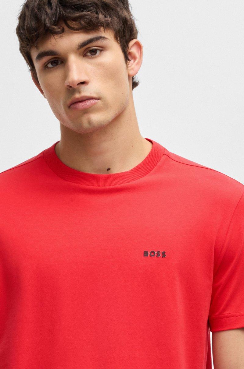 Hugo Boss Camiseta Regular Fit De Algodón Elástico Con Logo En Contraste