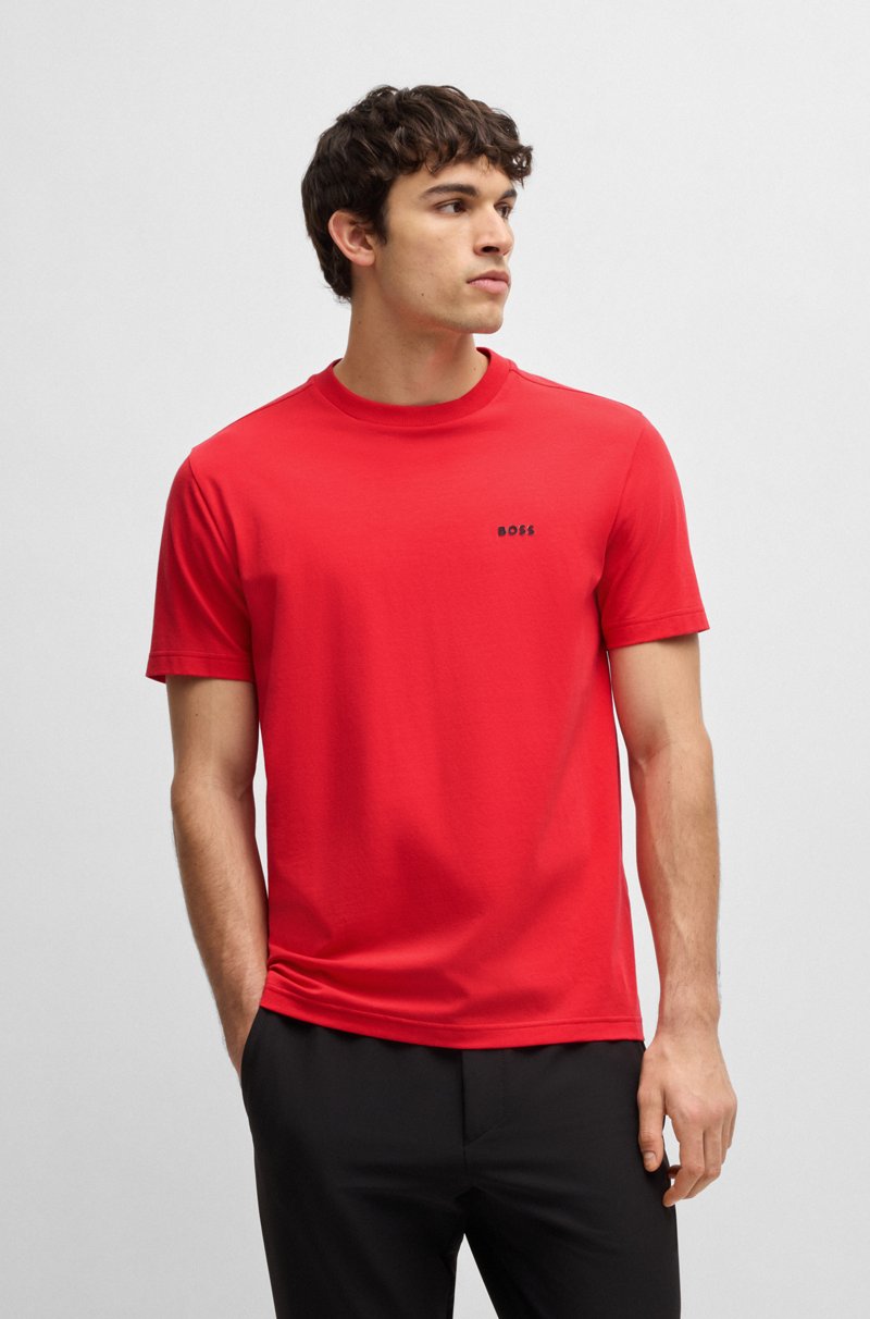 Hugo Boss Camiseta regular fit de algodón elástico con logo en contraste