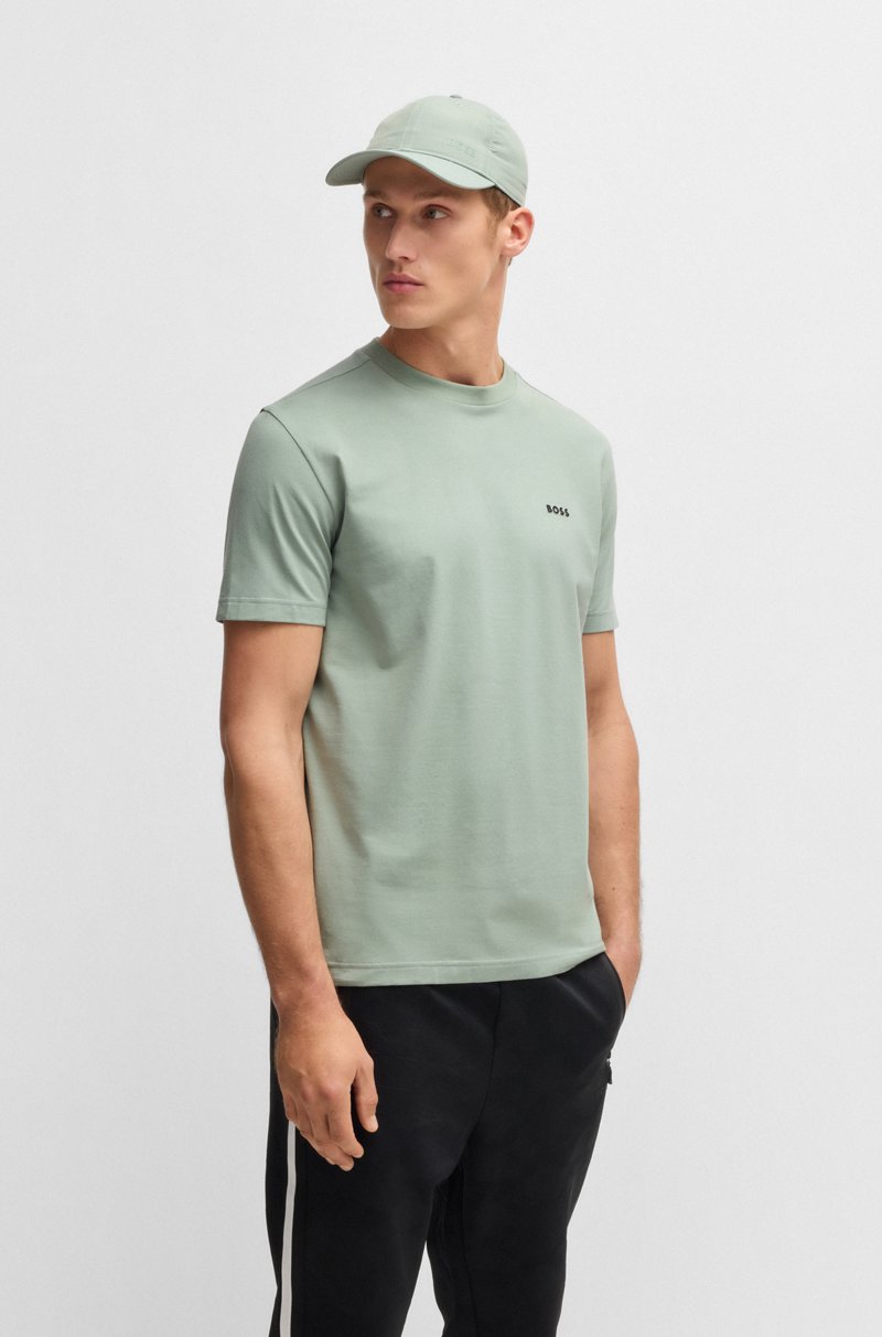 Hugo Boss Camiseta regular fit de algodón elástico con logo en contraste