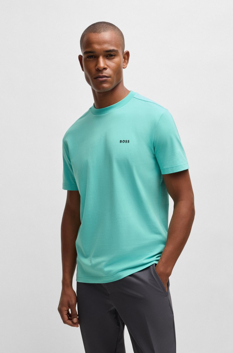 Hugo Boss Camiseta regular fit de algodón elástico con logo en contraste