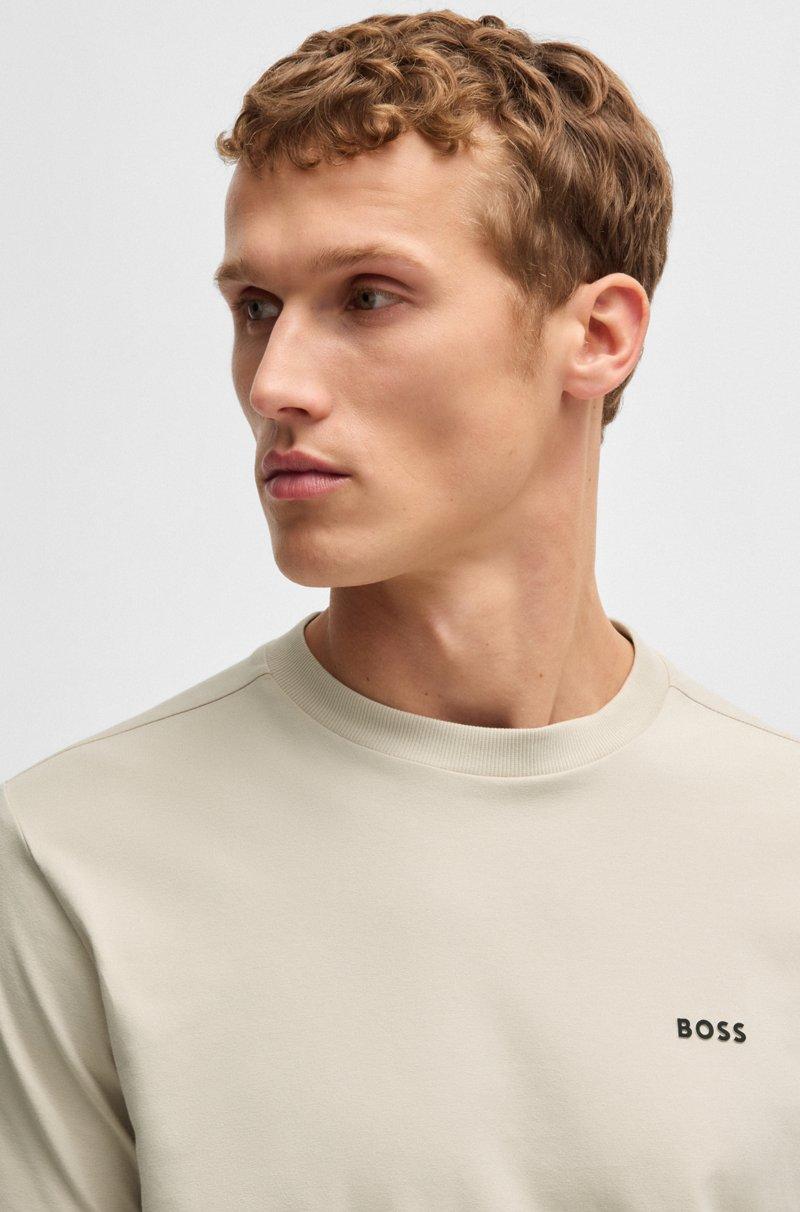 Hugo Boss Camiseta Regular Fit De Algodón Elástico Con Logo En Contraste