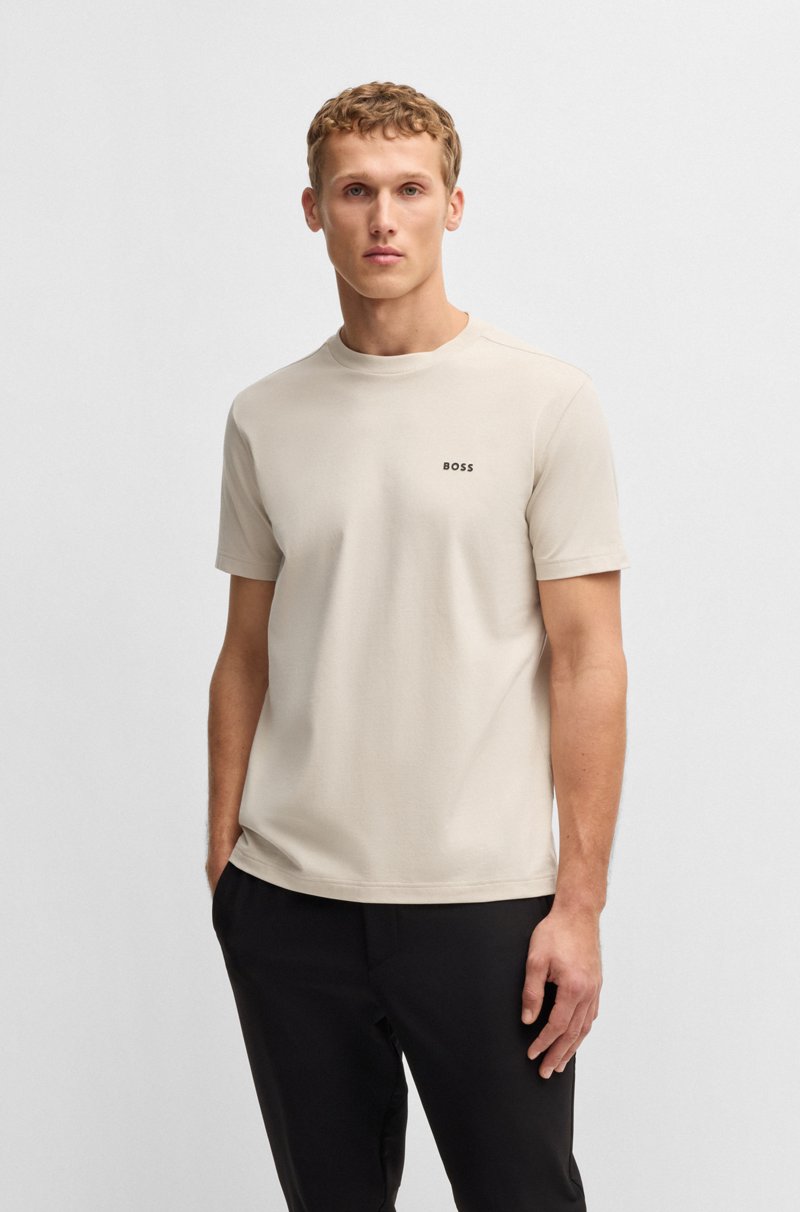 Hugo Boss Camiseta regular fit de algodón elástico con logo en contraste