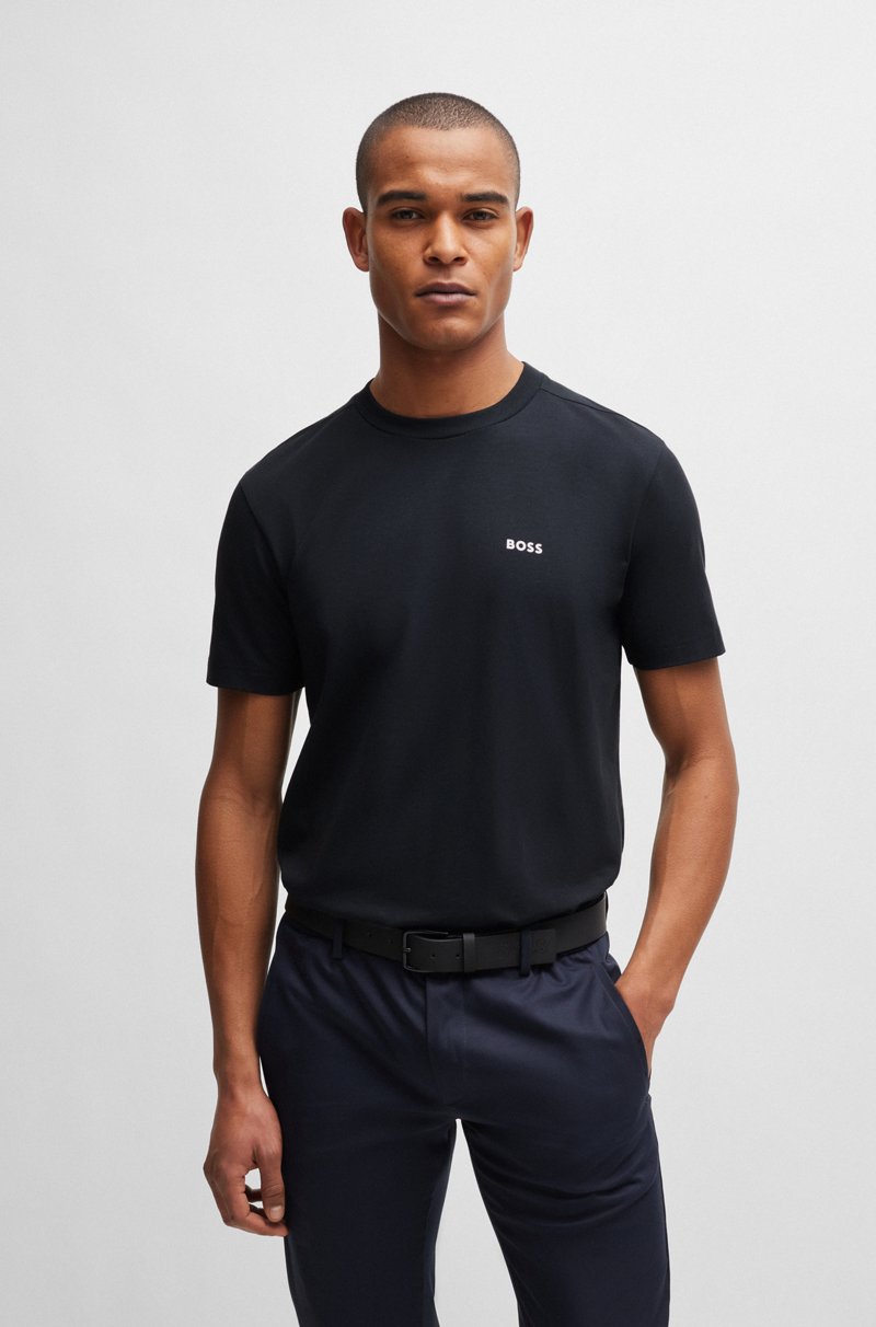 Hugo Boss Camiseta regular fit de algodón elástico con logo en contraste