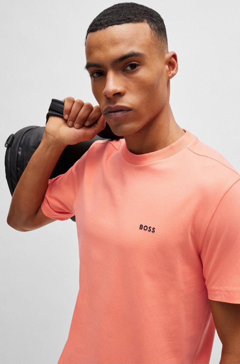 Hugo Boss Camiseta Regular Fit De Algodón Elástico Con Logo En Contraste