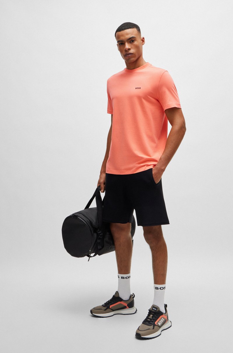 Hugo Boss Camiseta Regular Fit De Algodón Elástico Con Logo En Contraste