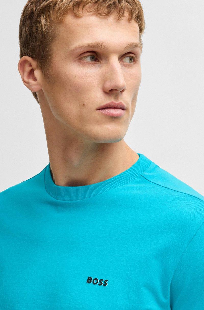Hugo Boss Camiseta Regular Fit De Algodón Elástico Con Logo En Contraste