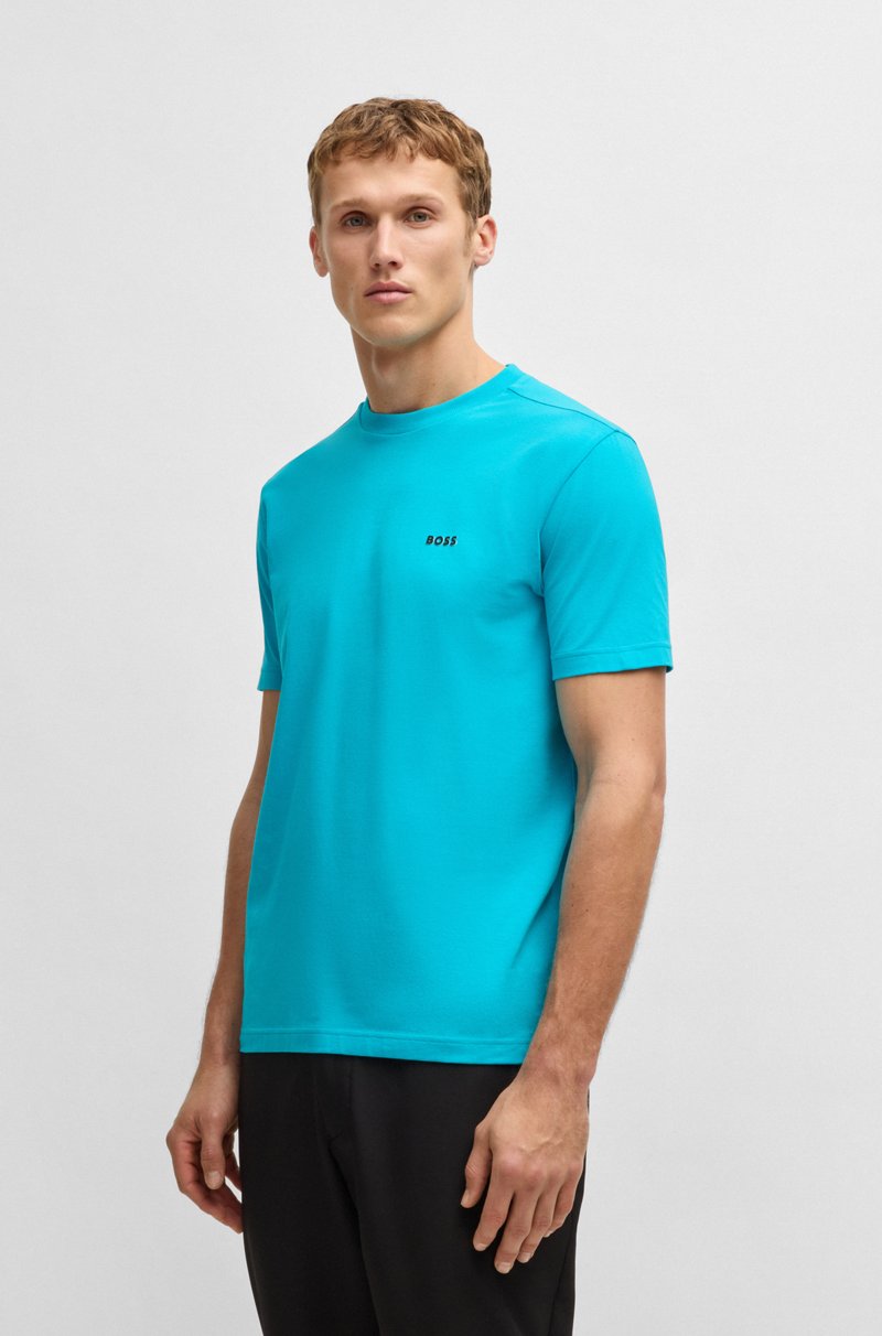 Hugo Boss Camiseta regular fit de algodón elástico con logo en contraste