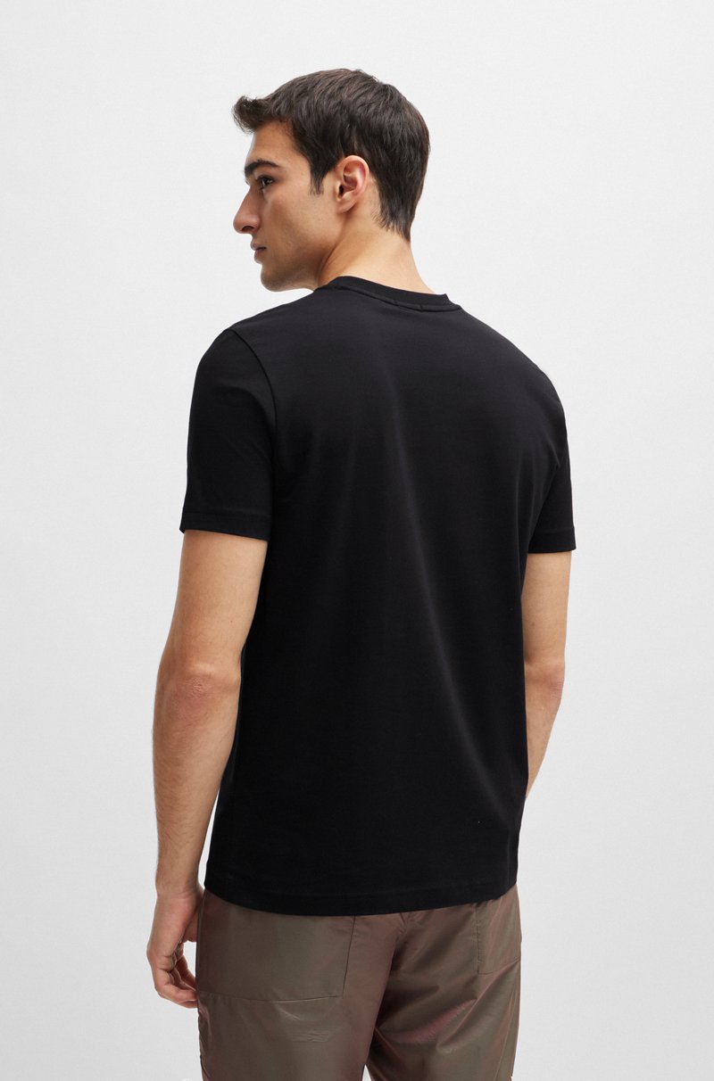 Hugo Boss Camiseta Regular Fit De Algodón Elástico Con Logo En Contraste