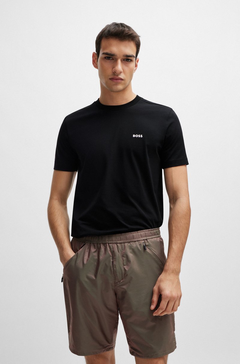 Hugo Boss Camiseta regular fit de algodón elástico con logo en contraste