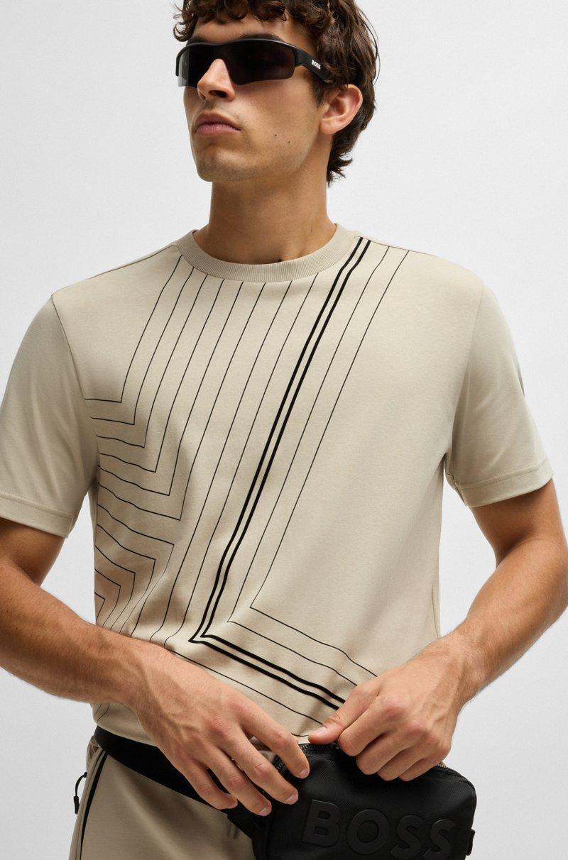 Hugo Boss Camiseta Regular Fit De Algodón Interlock Con Ilustración De Líneas Finas