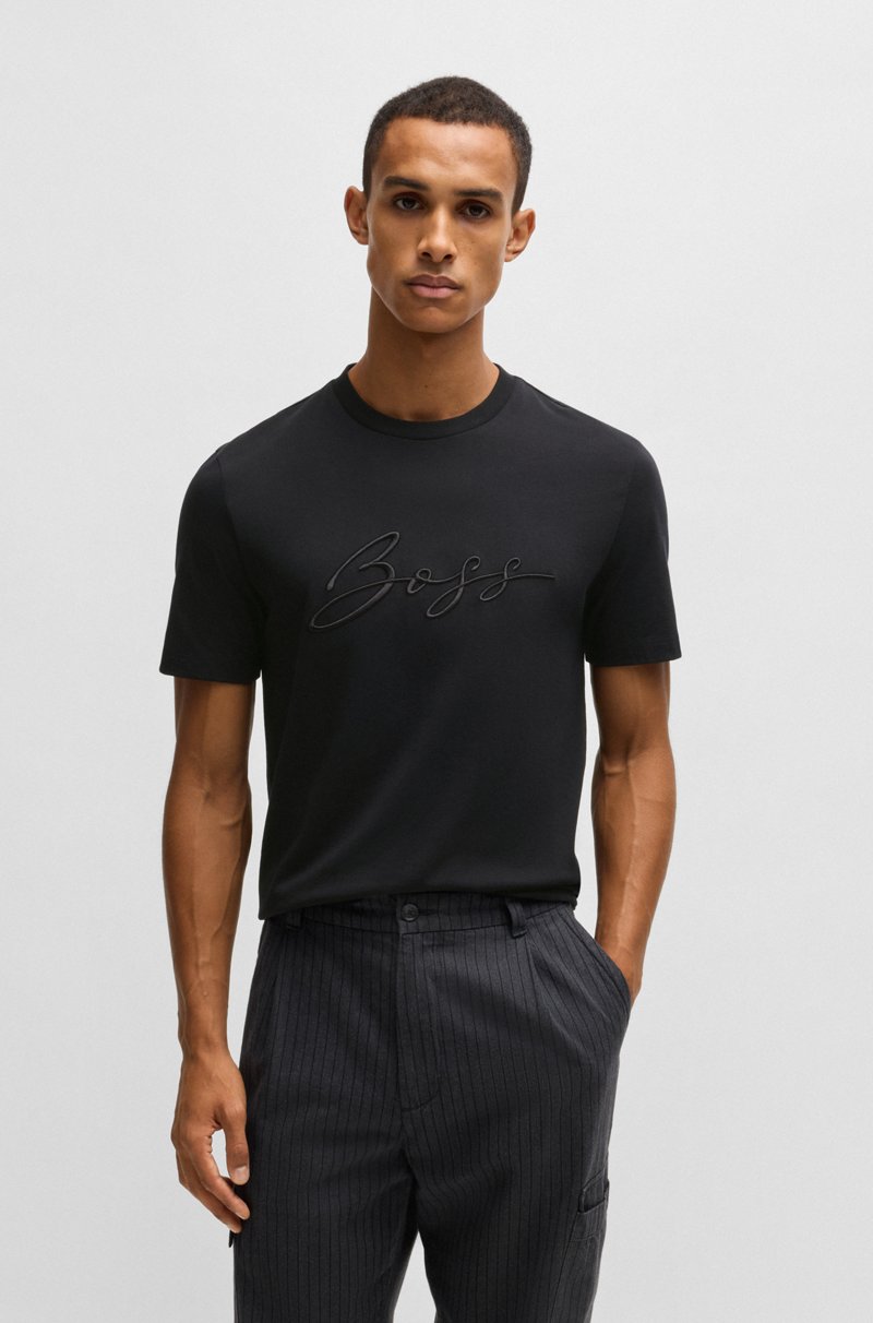 Hugo Boss Camiseta Regular Fit De Punto De Algodón Con Logo Caligrafiado